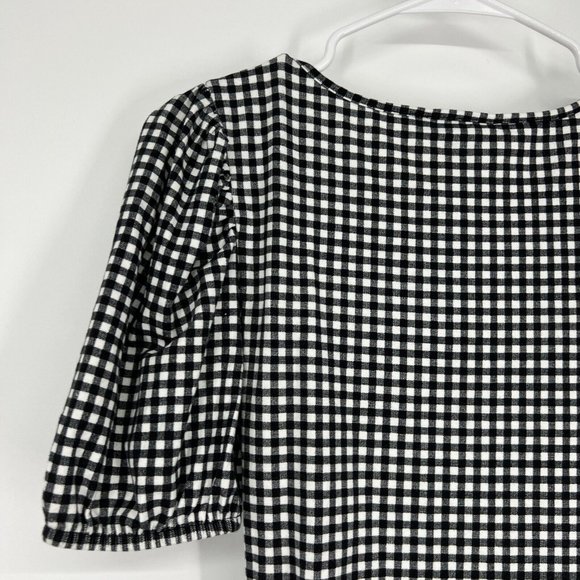 Forever 21 Dress Black White Gingham Ruched Mini Short Sleeve VNeck - Picture 10 of 12